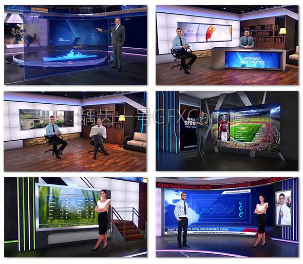 AE模板-E3D V2虚拟演播室新闻直播间脱口秀栏目包装