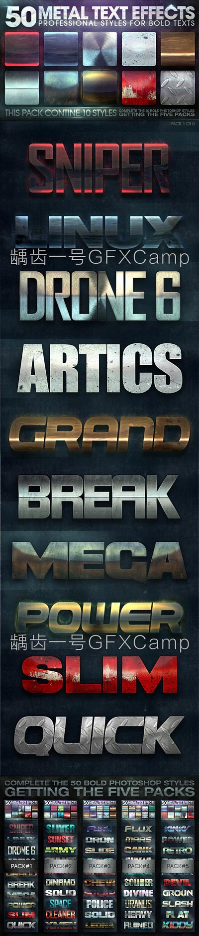 GraphicRiver 150个动作科幻场景海报钢铁质感PSD文字图层样式