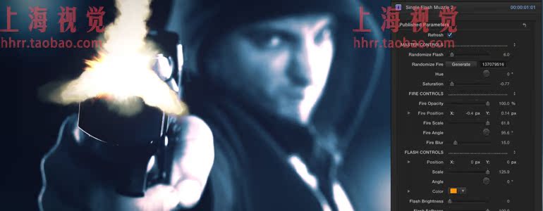 FCPX插件：真实枪口火焰特效插件 36组效果