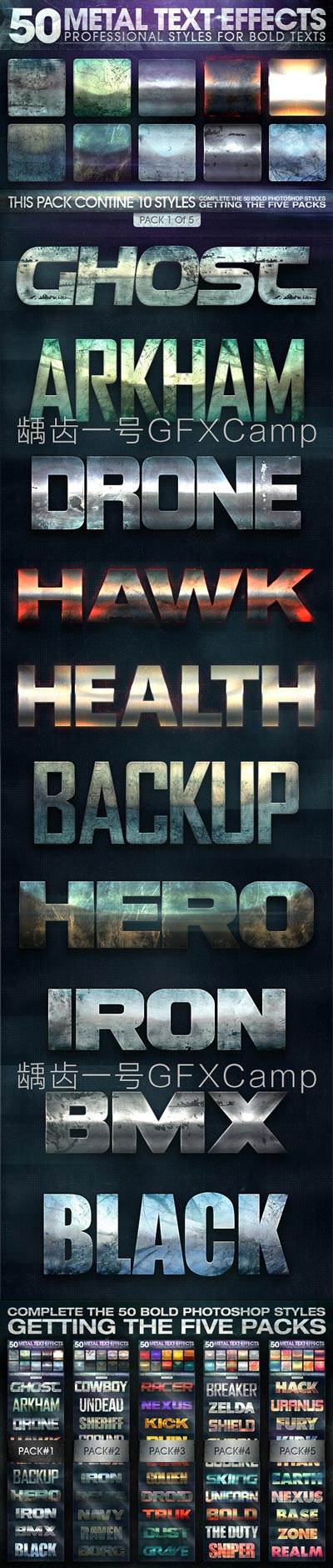 GraphicRiver 150个动作科幻场景海报钢铁质感PSD文字图层样式