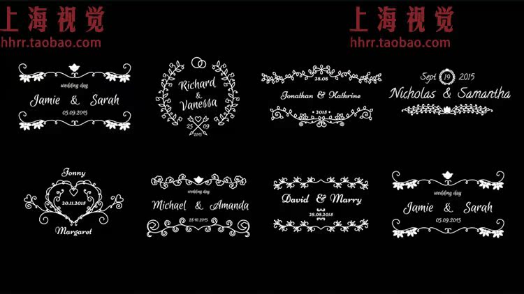 FCPX插件 8组时尚花纹生长婚礼名字日期标题展示动画