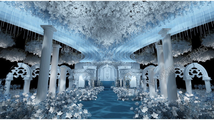 图片[33]-现代中式婚礼宴会厅现场美陈布置婚庆典宴会舞台现场3d模型3dmax-cg男孩