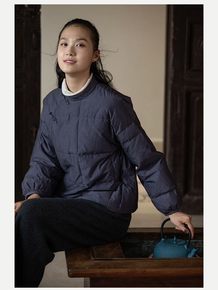 2020冬 牧衣原创设计文艺复古女装白鹅绒短款羽绒服女棉盘扣