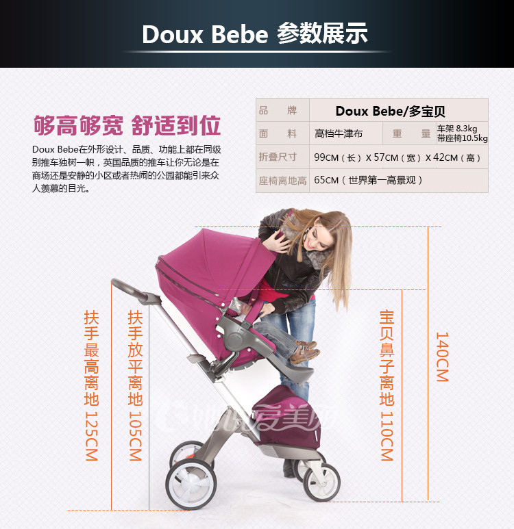 英国douxbebe 高景观进口婴儿车夏季推车伞车避震 stokke xplory