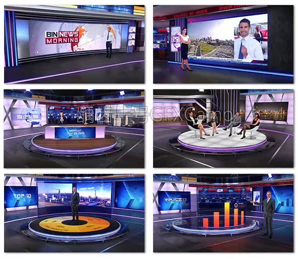 AE模板-E3D V2虚拟演播室新闻直播间脱口秀栏目包装