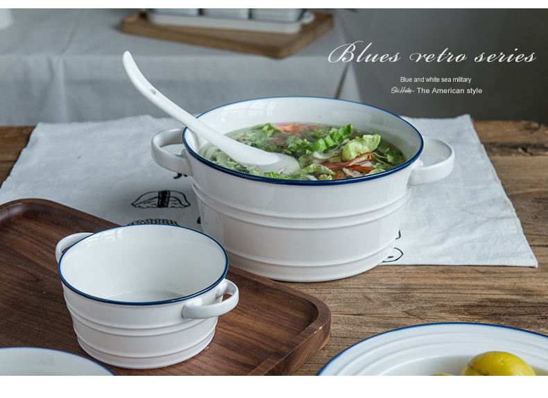 Creative Korean European - style ins domestic large - sized ceramic restoring ancient ways "bringing your ears big bowls of salad rainbow such as bowl bowl dishes